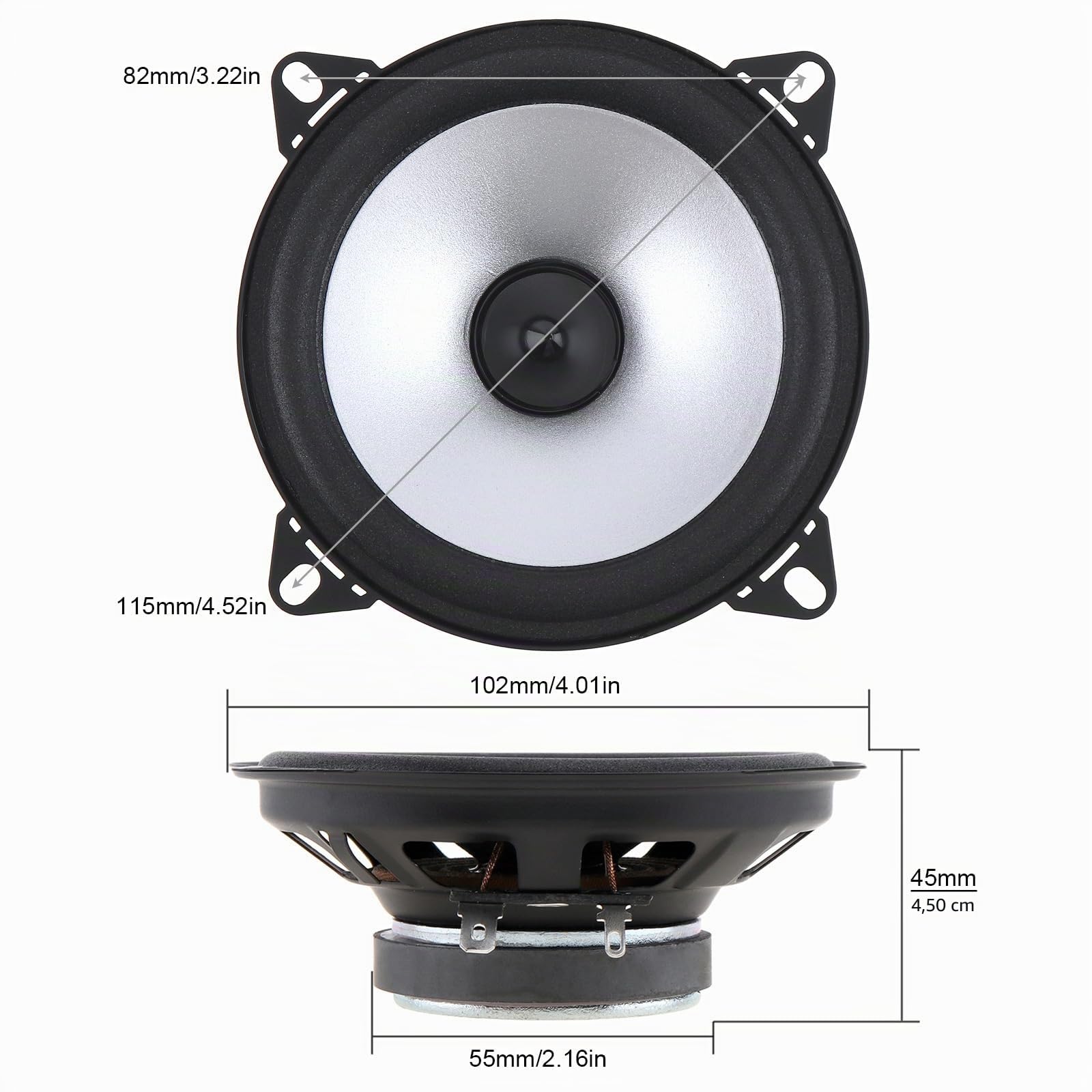 Lot de 2 Haut-parleurs HiFi coaxiaux pour Porte de Voiture 10 cm 60 W