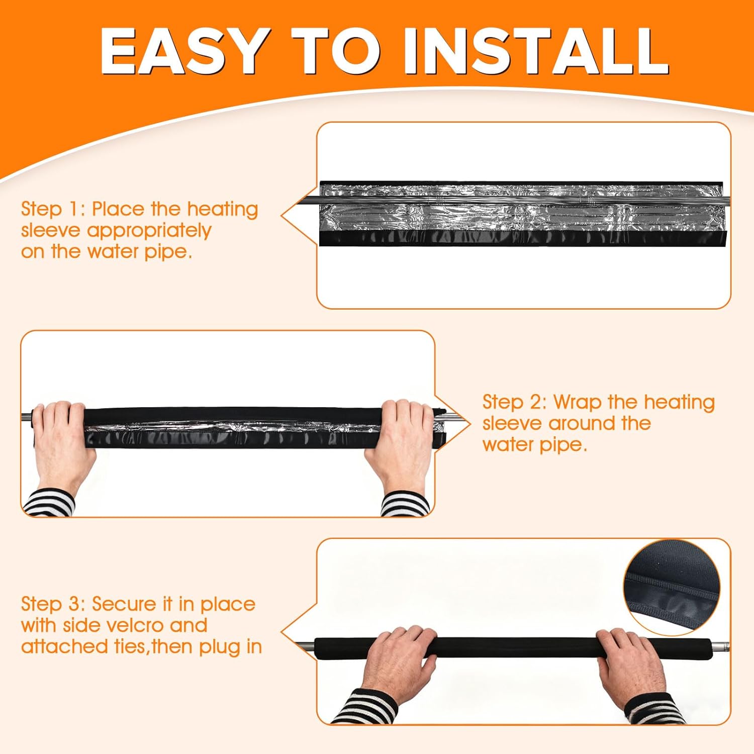 6 Ft Water Pipe Heat Blanket, 38.5" x 6.2" Stickable Waterproof Water Pipe Heat Tape for Straight Water Pipes, Aluminum Foil Freeze Protection Pipe Heater Blanket for Metal and Plastic Pipes