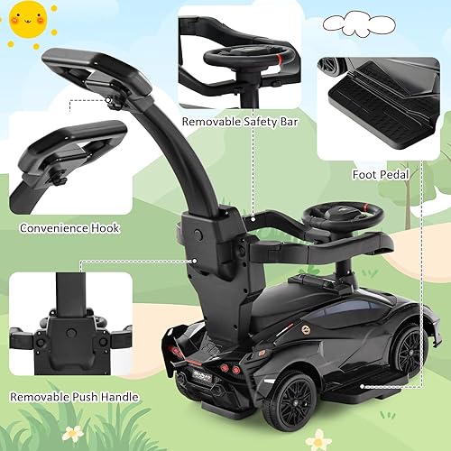 Miniatura 3 de INFANS 3 en 1 Coche de Paseo para Empujar, Silla de Paseo Licenciada Lamborghini para Bebés con Coche de Paseo Deslizante, Bocina, Música, USB,