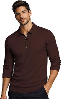 Peppyzone Full Sleeve T Shirt for Men with Polo Collar | Long Sleeve Tshirt Shirts Men Zip Neck | Zipper Polo Neck Full Sl... Price In India