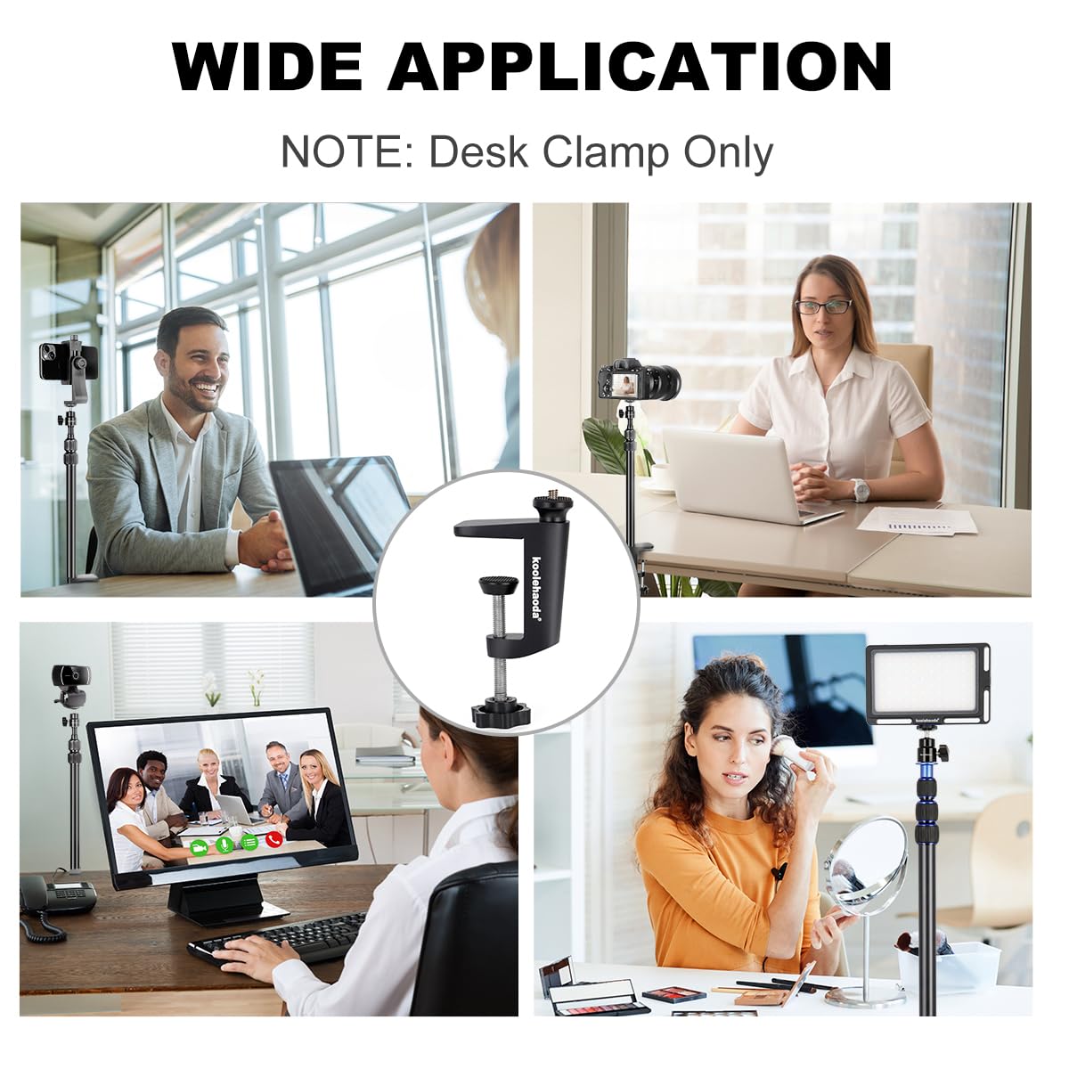 Koolehaoda Uniwersalny zacisk C do montażu na biurku zacisk biurkowy z adapterem śrubowym 1/10.2 cm- 3/20.3 cm do aparatu/świateł LED/uchwytu na telefon/monopod/głowicy kulowej/przedłużacza