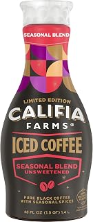 Califia Farms - Pure Black Seasonal Blend Iced Coffee, 48 Oz, Cold Brew Coffee, Dairy Free, Plant Based, Vegan, Gluten Free, Non GMO, Ice Coffee, Beverage