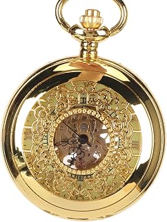 Mechanical Pocket Watch, Alloy Luminous Skeleton Pocket Watch Vintage Hand Winding Vintage Pocket Watch Fashionable Steampunk Mechanical Movement Pocketwatch with Chain
