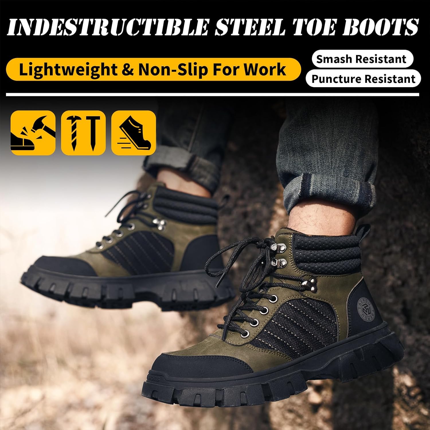 KELODON Waterproof Steel Toe Boots For Men-6 Inch Comfortable Mens Safety Work Boots Indestructible Steel Toe Shoes Lightweight Non Slip Puncture Resistant Industrial Construction Boot - Image 7