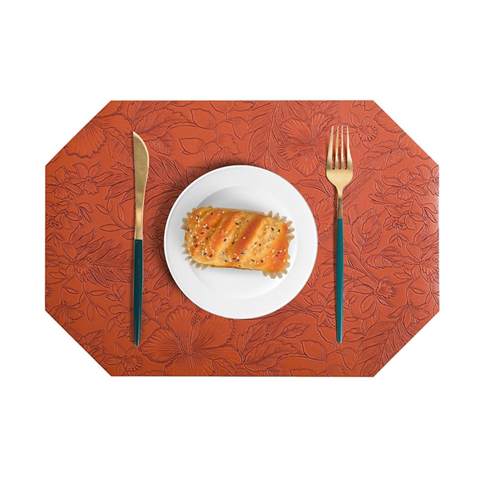 Set di 10 tovagliette all'americana marroni per feste, 43 x 30 cm, ottagonali con motivo floreale in pelle