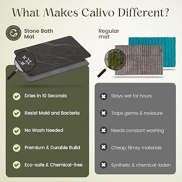 Quick Dry Shower Stone Bath Mat, Super Absorbent & Non-Slip 24 x 16 Inch Diatomaceous Earth Mat, Durable & Easy to Clean Diatomite Bath Mat for Bathroom Floor/Kitchen (Charcoal)