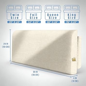 Twin Headboard Pillow Cushion, Wall Mounted No Drill Headboard Pad for Existing Bed, Upholstered Soft Bed Backrest with Storage Pockets, Removable Washable Cover (Beige)