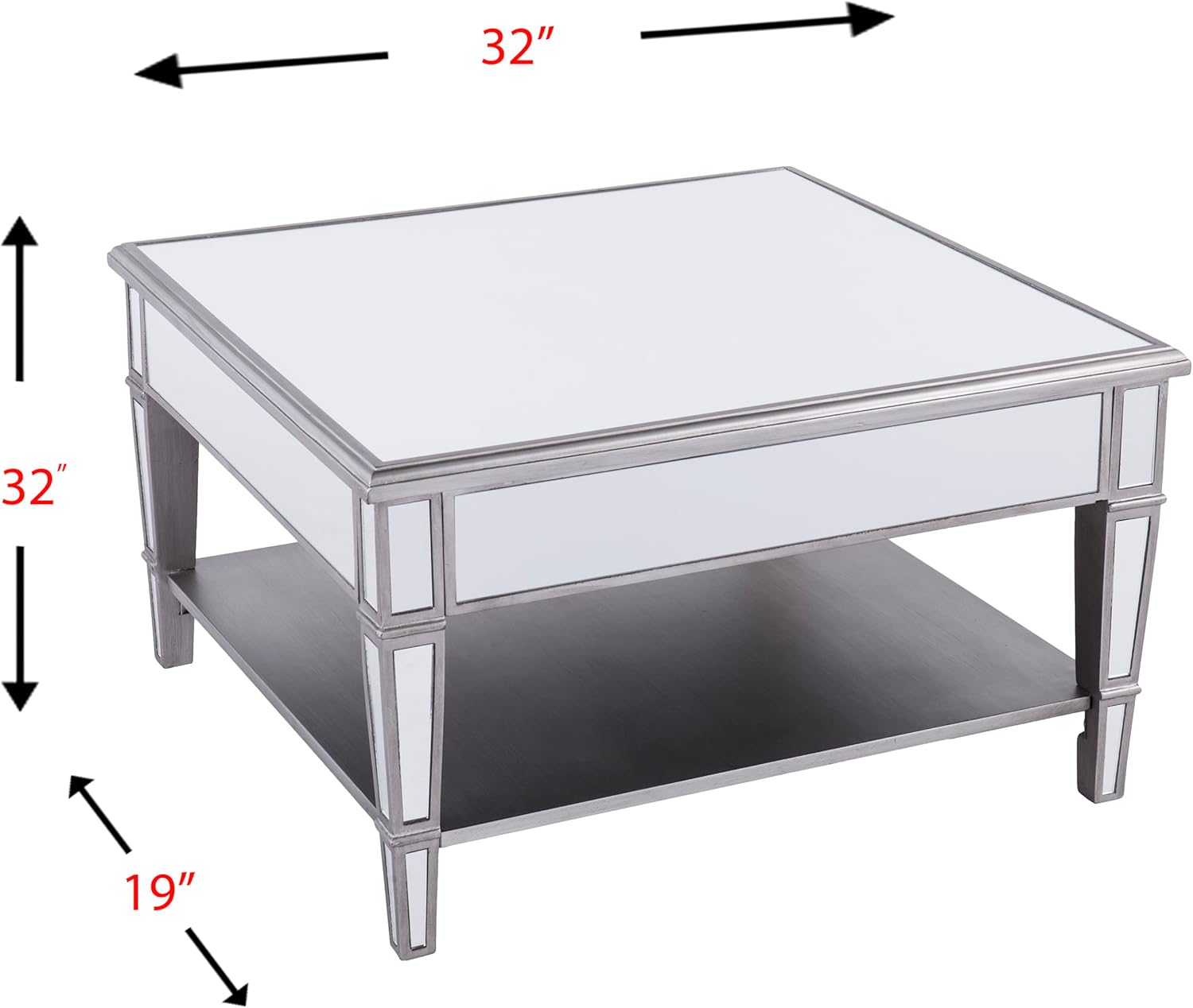 SEI Furniture Wedlyn Square Mirrored Coffee Table, Silver