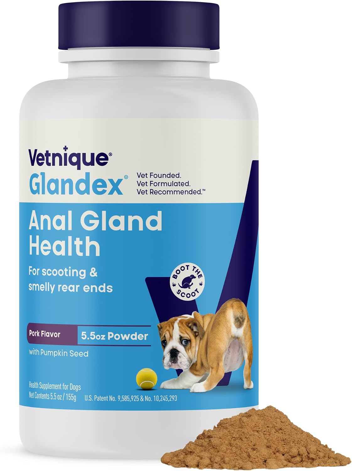 Vetnique Glandex anal gland support powder, pork flavor, 5.5 oz tub