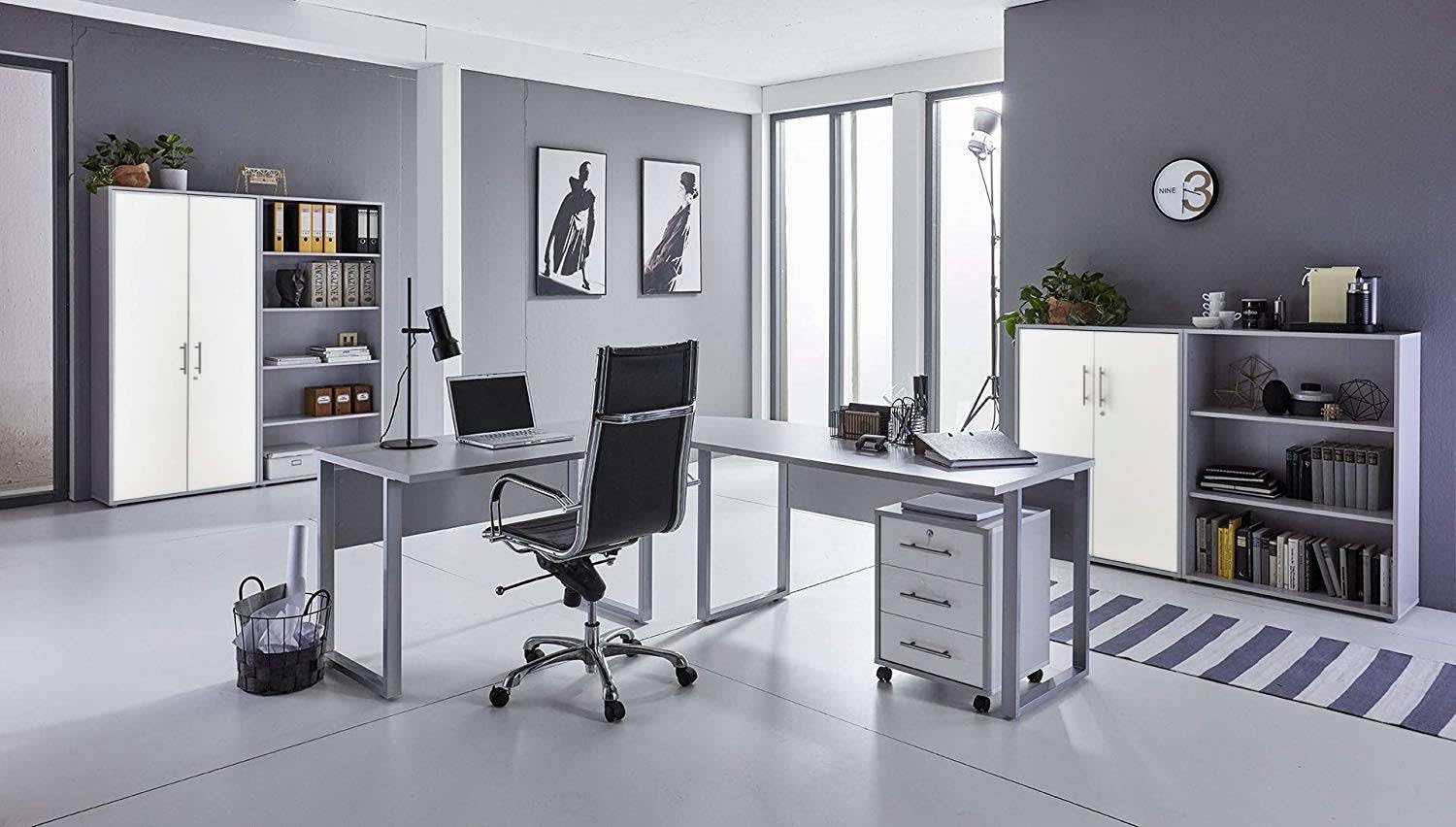 Homeoffice Büromöbel Komplettset Office Edition Set 1 in Lichtgrau/Weiß Matt Made in Germany