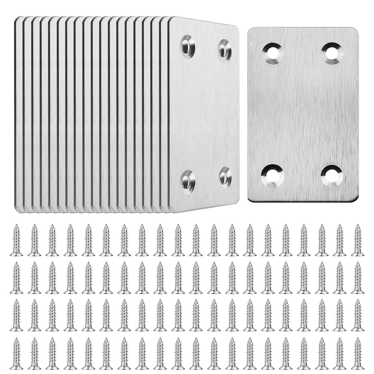 Serplex® 20Pcs Furniture Mounting Plates with Screws, 1.3mm Thickness Stainless Steel Metal Straight Brace Mending Plates Fixing Corner Brace for Furniture, Wood, Shelves, Cabinet, 2.4inch x 1.5 inch-image-19