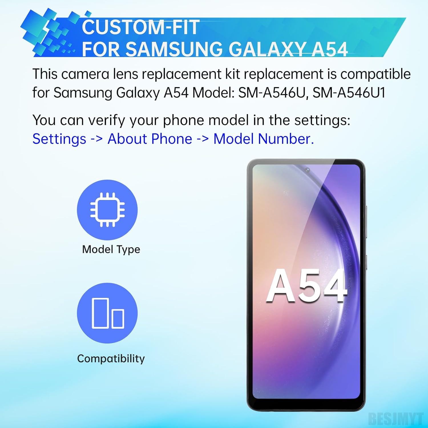 2 Pack Rear Camera Lens Replacement for Samsung Galaxy A54 | Adhesive Back Camera Glass Lens with Full Fix Tool Repair Kit Tweezers Dust Cloth for A54 SM-A546U SM-A546U1