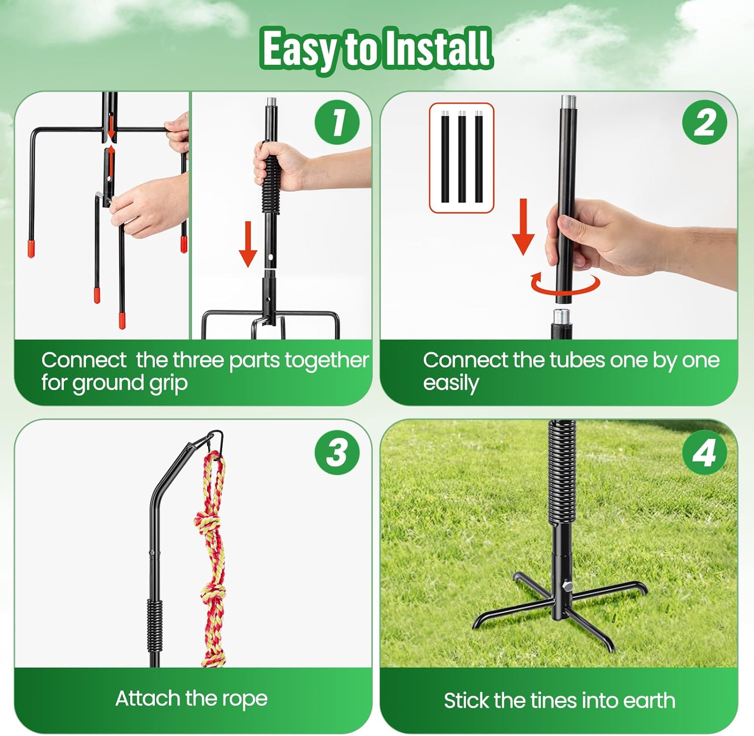 Tether Tug Outdoor Dog Rope Toy, Adjustment Height Upgraded Spring Pole, Includes 3 Chew Ropes, Interactive Tug of War Toy for Large Medium Small Dogs, Exercise Game in Yard, Lawn, Park