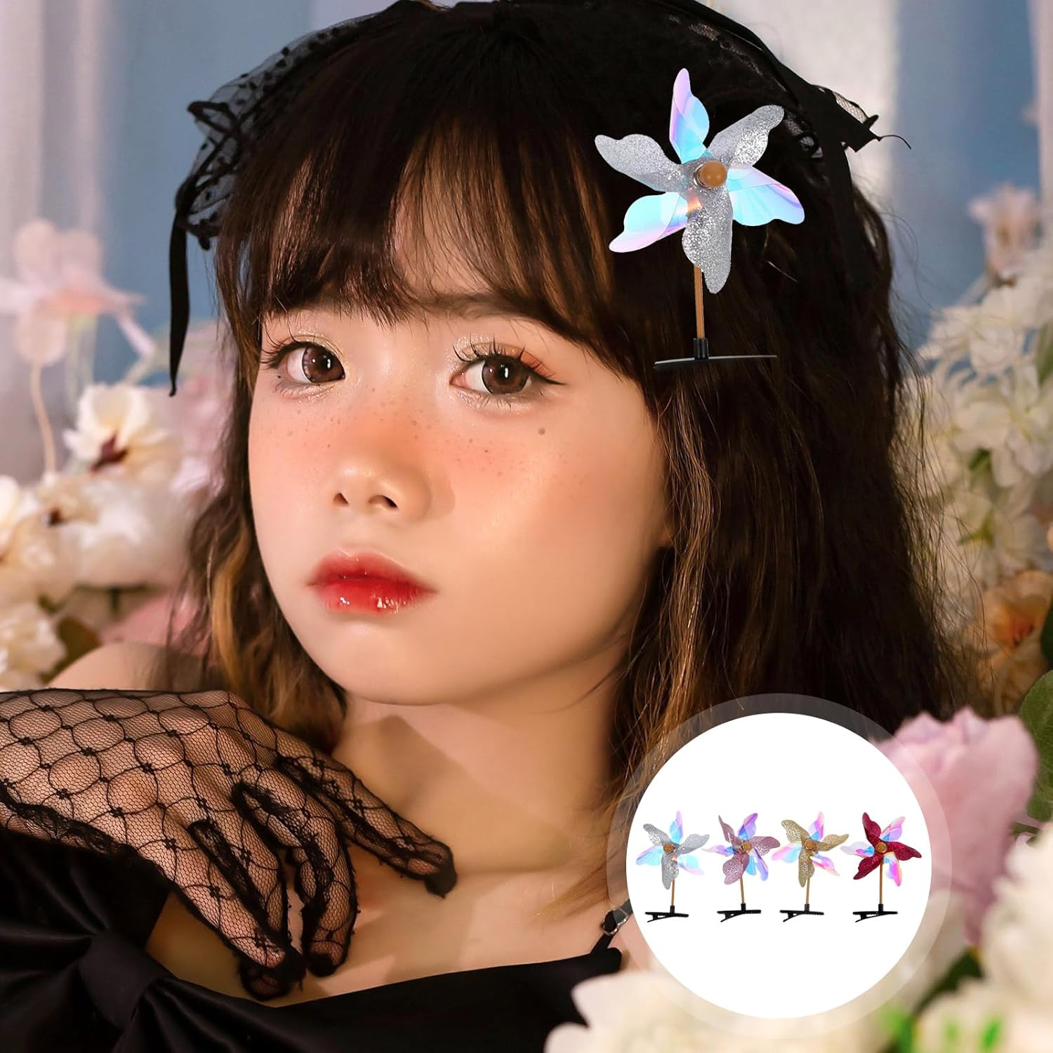 LOGOFUN Windmill Hair Clips, 24pcs Pinwheel Barrettes Sequin Hair Clips for Little Girl Hair Decorations - Random Color