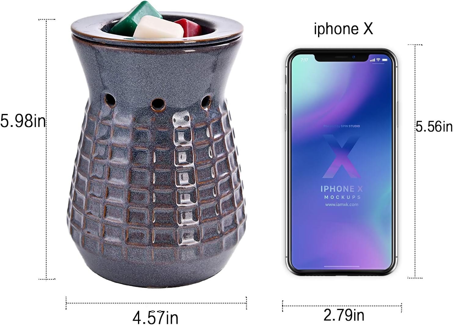 ASAWASA Hollow Ceramic Electric Wax Warmer Night Lamp,Use Wax Melts Cubes Essential Oils and Fragrance Oils,Gifts for Aromatherapy Home Décor Spa Yoga Garage H 5.98"(Woven Basket Pattern) image 5