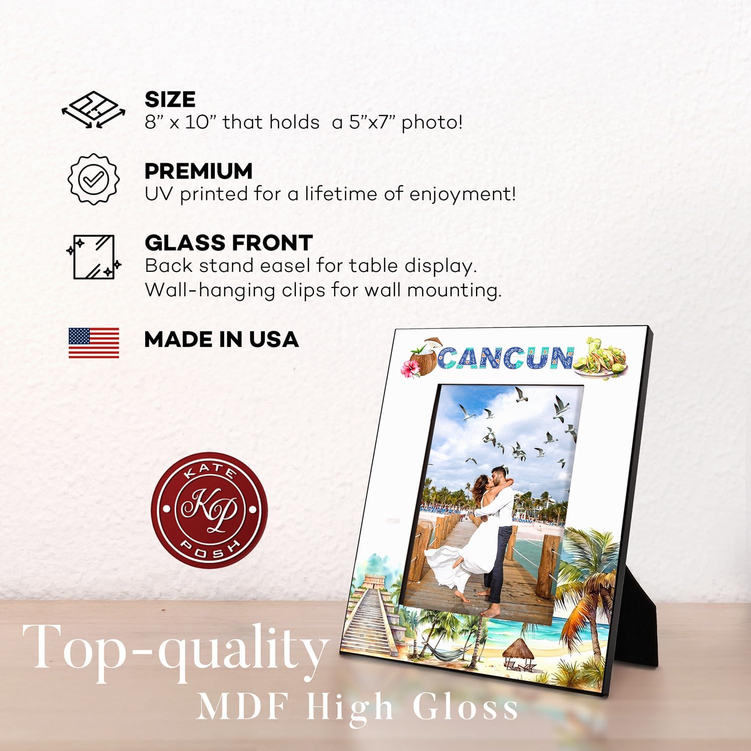 KATE POSH Cancun Picture Frame, Family Vacation in Cancun Mexico, Honeymoon, Wedding, Beach Decor (5x7-Vertical)