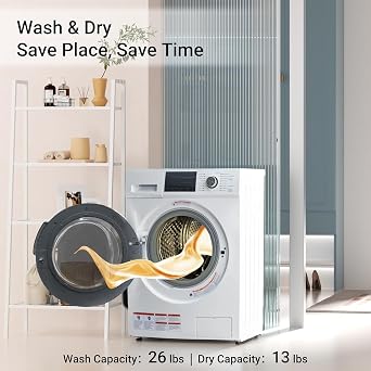 2.7 Cu.Ft Ventless All-in-One Washer Dryer Combo, 24 Compact Front Load Laundry Machine, 26.5 lbs Wash Load, LED Display & Child Lock, White