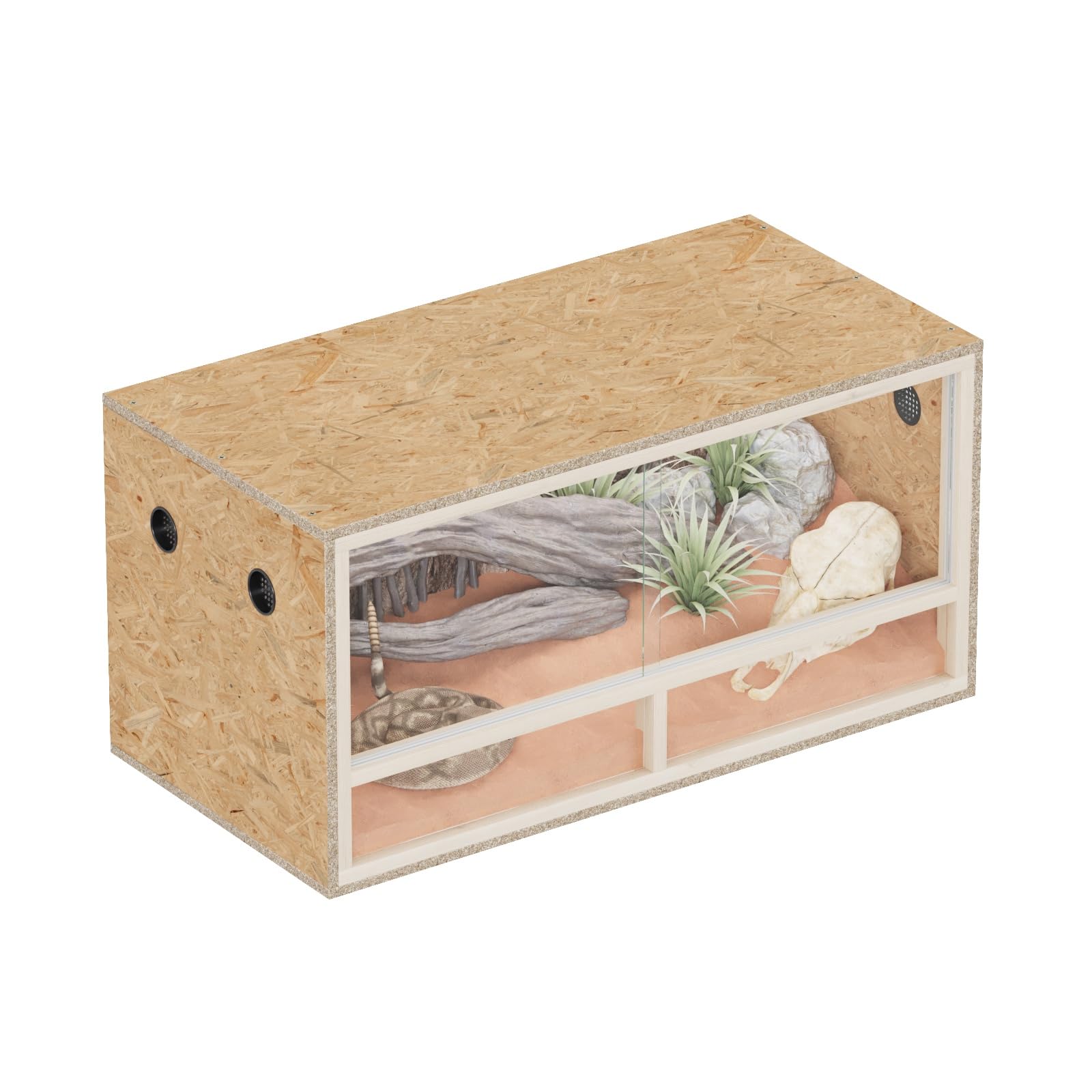 QLS Vivario de madera, 120 x 60 x 60 cm, abeto, rectangular, clásico, marrón, con cerradura, 16 kg, con ventilación lateral, para serpiente