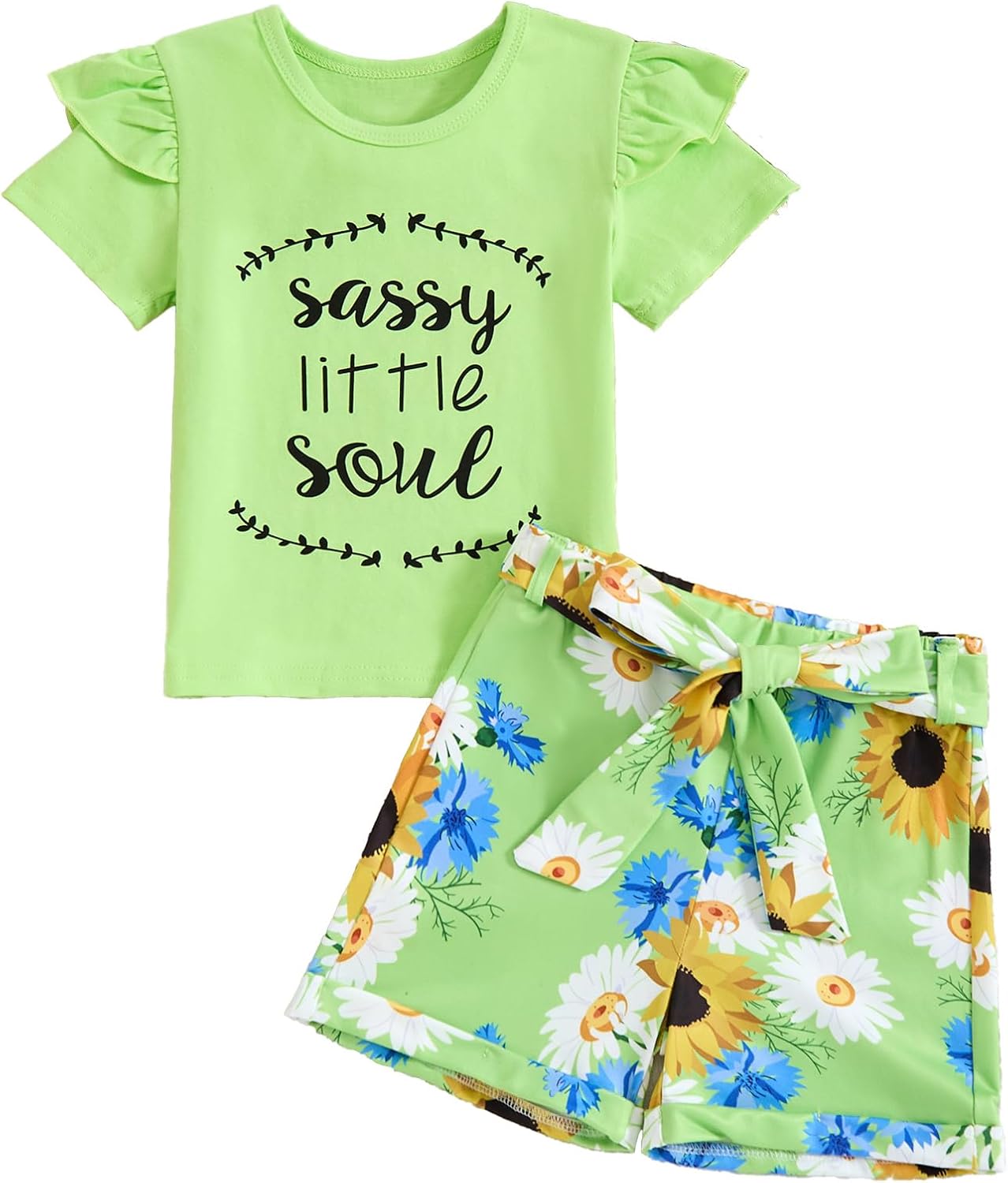 Toddler Girl Clothes Cute Ruffle Short Sleeve Letter Print Tops High Waist Shorts Girls Summer Outfits 2-6T