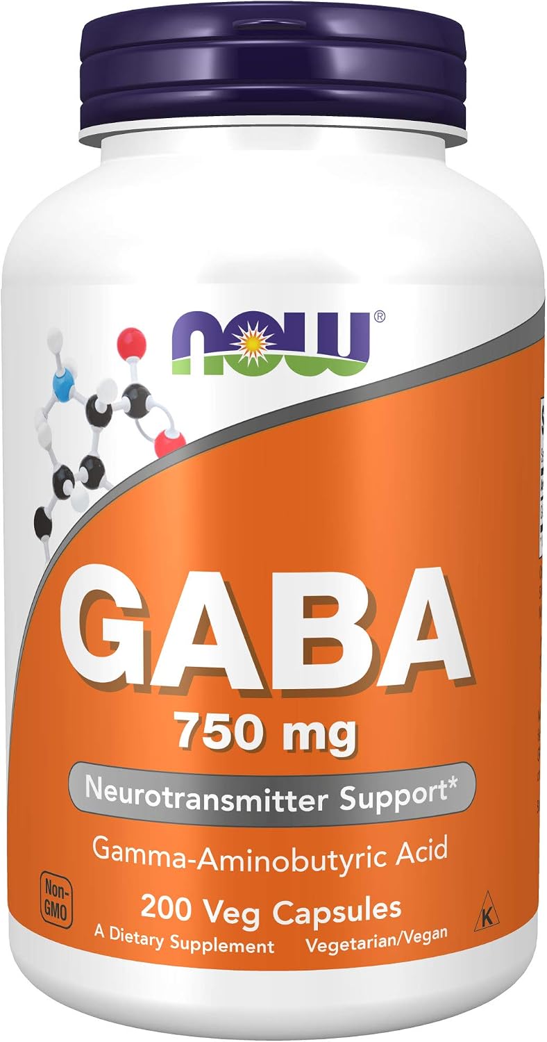 NOW Supplements, GABA (Gamma-Aminobutyric Acid) 750mg, Neurotransmitter Support*, 200 Veg Capsules