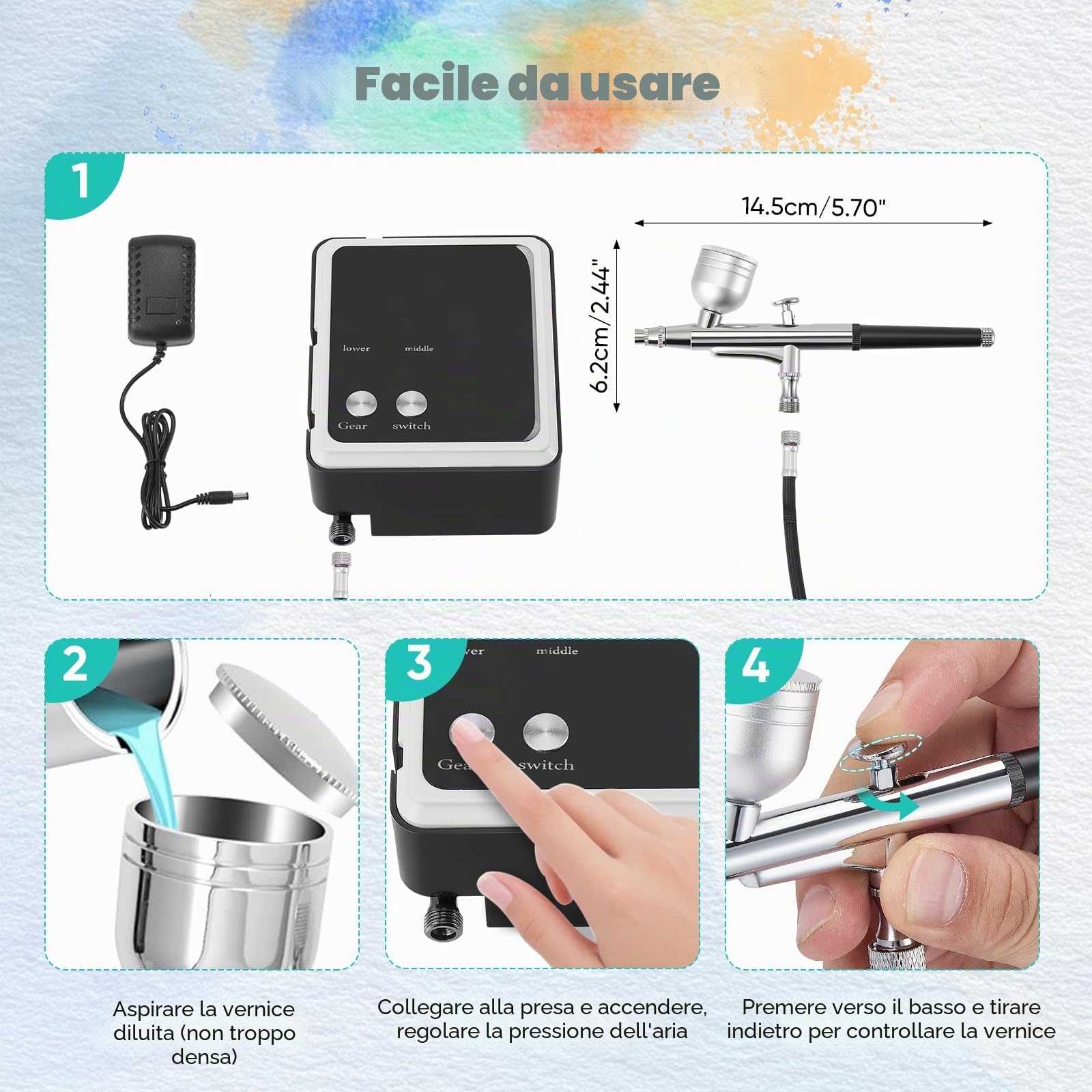 Set aerografo portatile da 36 PSI con compressore e pistola a doppia azione - per modelli, trucco, verniciatura di autoveicoli e artigianato