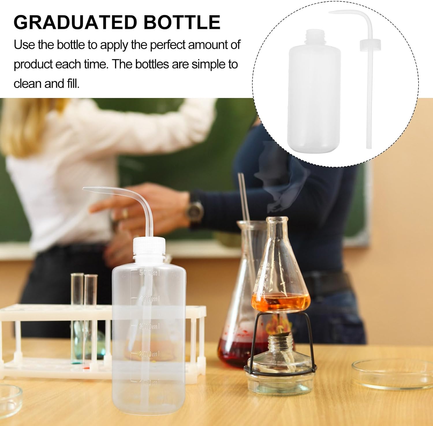 Mipcase 8.85 Inch Plastic Squeeze Bottles with Measurement Scale and Fine Nozzle Tip Refillable Wash Bottle Set of 6 for Lab and Household Liquid Dispensing