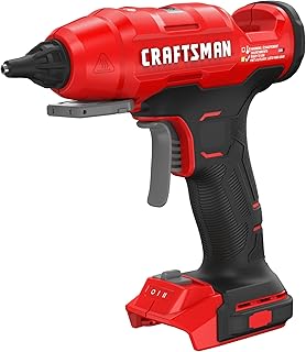 CRAFTSMAN V20 Hot Glue Gun Full Size, Cordless Glue Gun and Sticks Set with LED Light, Interchangeable Nozzles and Wrench, Retractable Dip Tray, Fast Preheat, Long Runtime, Tool Only (CMGL200B)
