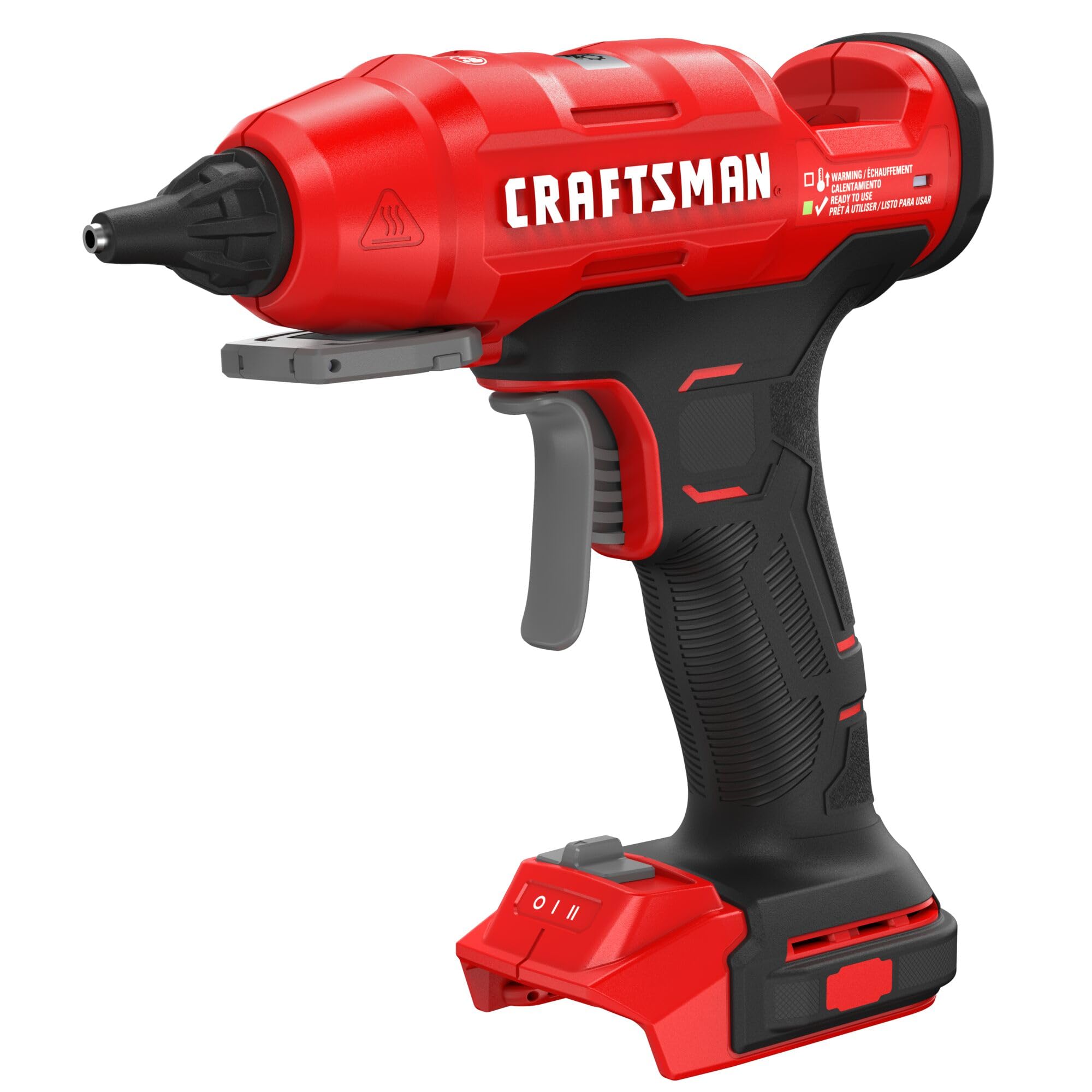 CRAFTSMAN Pistola de pegamento caliente V20 de tamaño completo, juego de pistola de pegamento inalámbrica y varillas con luz LED, boquillas y llave intercambiables, bandeja de inmersión retráctil