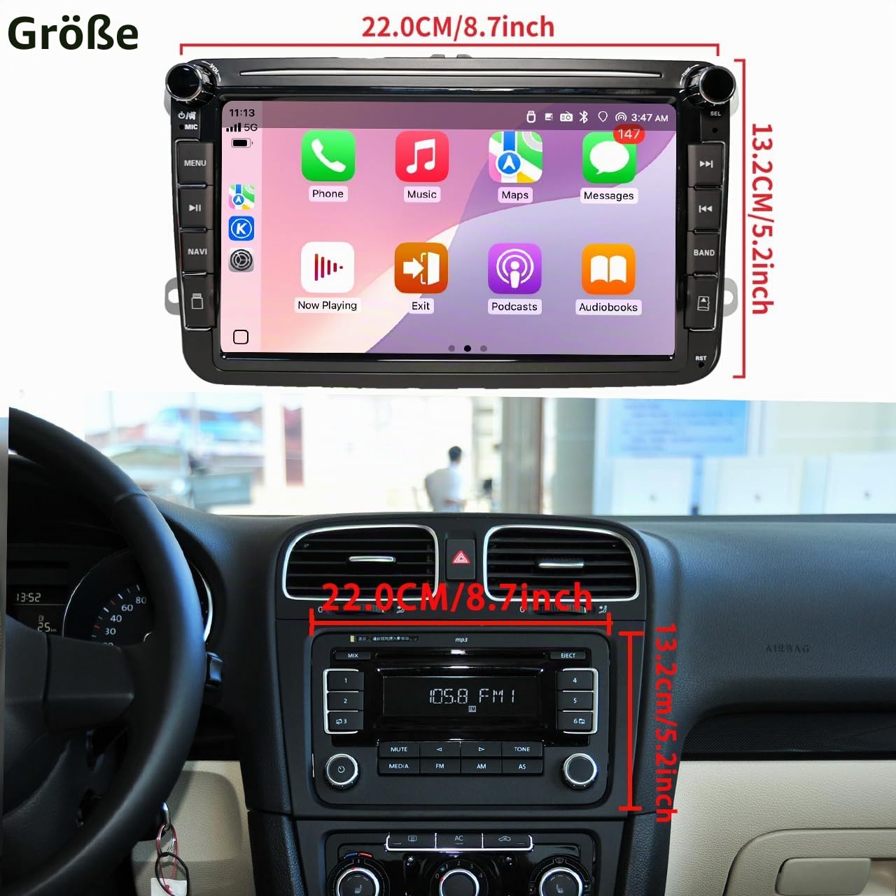 Autoradio für VW Golf 6 Golf 5 Skoda Polo Touran Passat Tiguan Seat Caddy Rcd330, 8-Zoll Display mit Wireless Carplay & Android Auto Bluetooth DSP FM USB RDS SWC Mirror Link für iOS/Android+Canbus