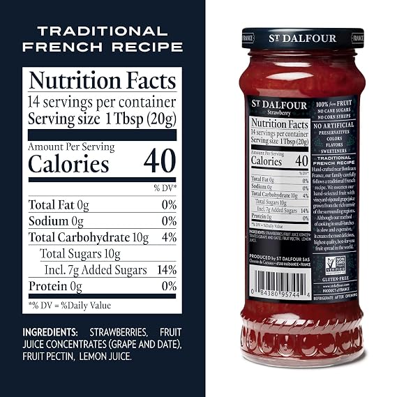 St. Dalfour Strawberry Fruit Spread - 10oz - 100% from Fruit, No Artificial Ingredients, Non-GMO, No Cane Sugars, All Natural - Pack of 6