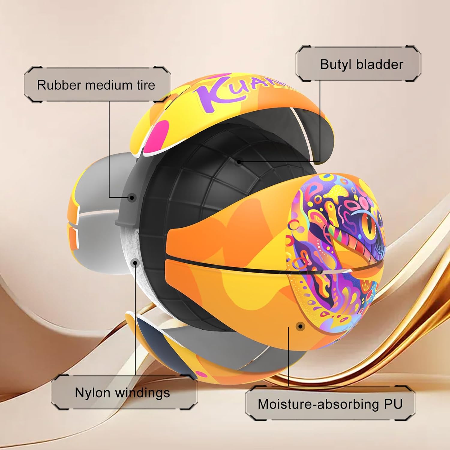 Kuangmi Mamba Snake Painted Basketball, Premium PU Leather, Women's Size 6 28.5", Standard Men's Size 7 29.5", Made for Indoor & Outdoor