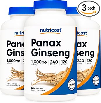Nutricost Panax Ginseng 1000mg, 240 Capsules 3 Bottles