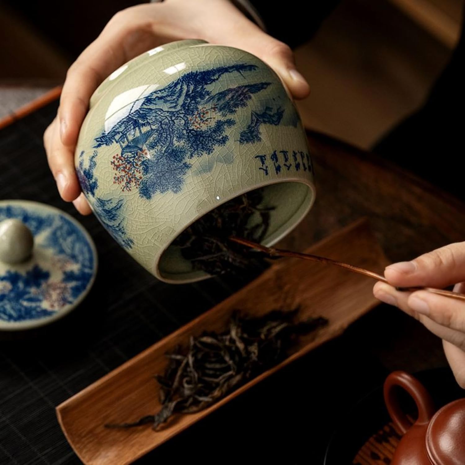 Ceramics Tea Canister, 300ml 10.2oz, Home Tea Ceremony Accessories Sealed Storage Tank