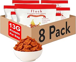 Flock Keto Chicken Skin Chips – Tapatio Flavor, Low Carb, High Protein, Gluten-Free Chicken Crisps, Keto Snack, Low Carb Chips, Protein Crackers, Diet Snacks, 8-Pack (1oz)