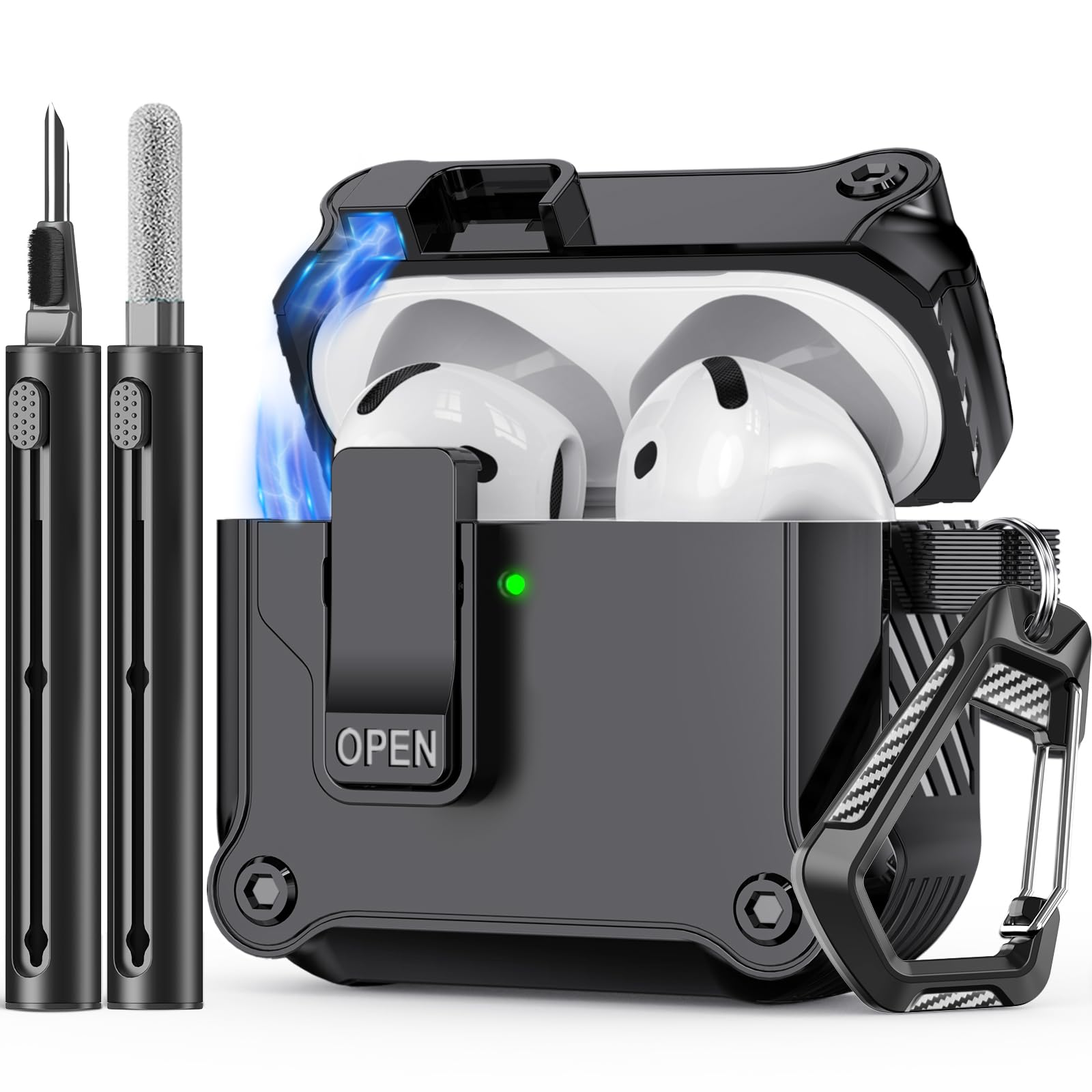 InesoreCompatible with AirPods 4th Generation Case,with Cleaner kit,Automatic Snap Switch Secure for New Airpods 4 Charging Cover [with Active Noise Cancellation] (2024)-Black