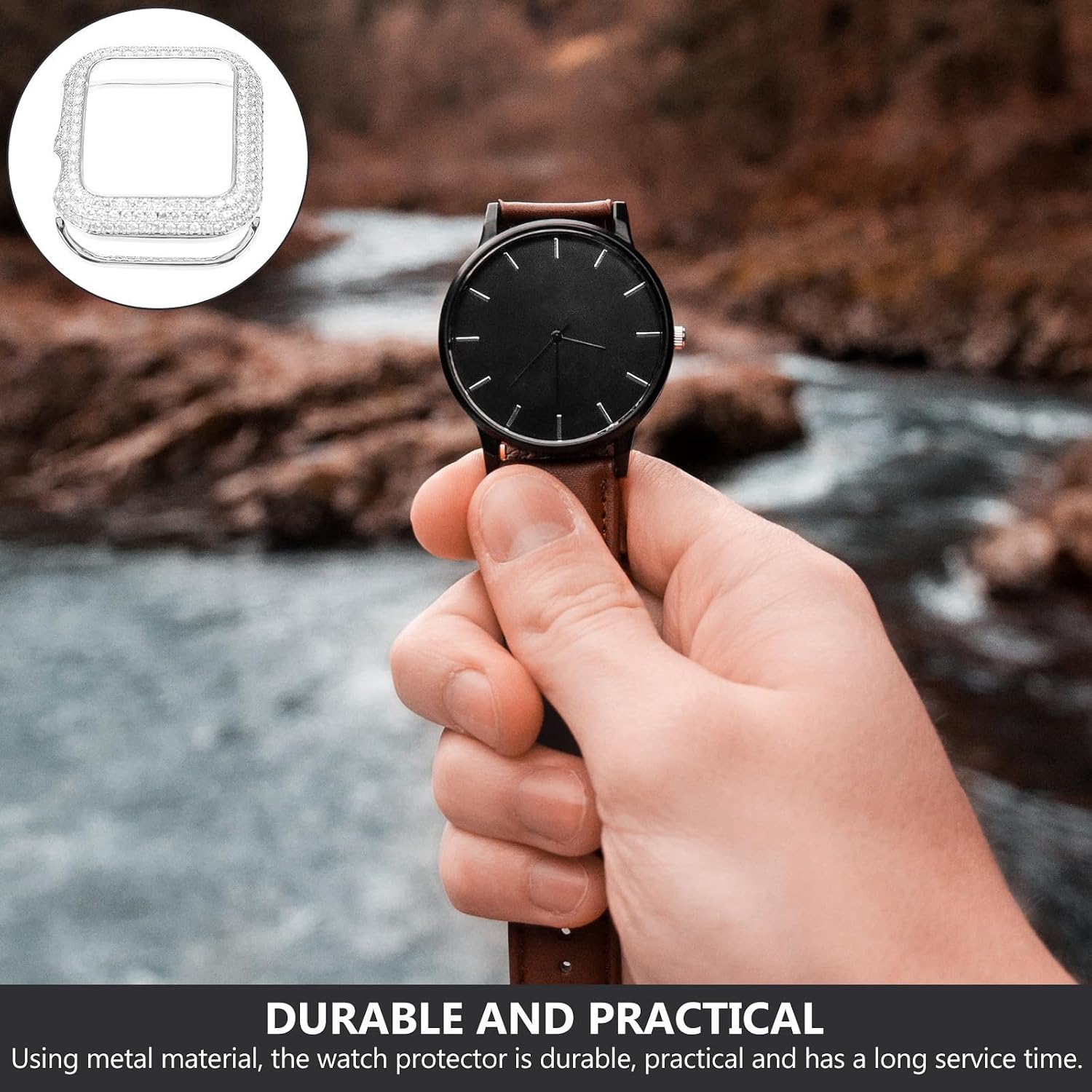 Silver Metal Glitter Watch Case Protector Compatible with Series 7 and Series 5 Lightweight Watch Edges Protector with Precise Cutouts for Daily Wear