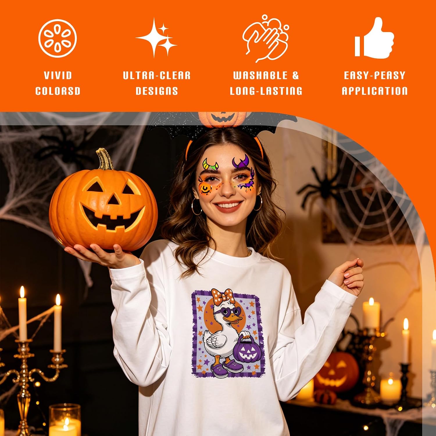 Dazoratix Halloween Iron on Transfers - 20 Sheets Funny Ghost DTF Ready to Press Cute Boo Heat Patches Spooky Pumpkin Stickers Vinyl Decal for T Shirts Clothes Hoodies Pillow Bag DIY Crafts Decoration