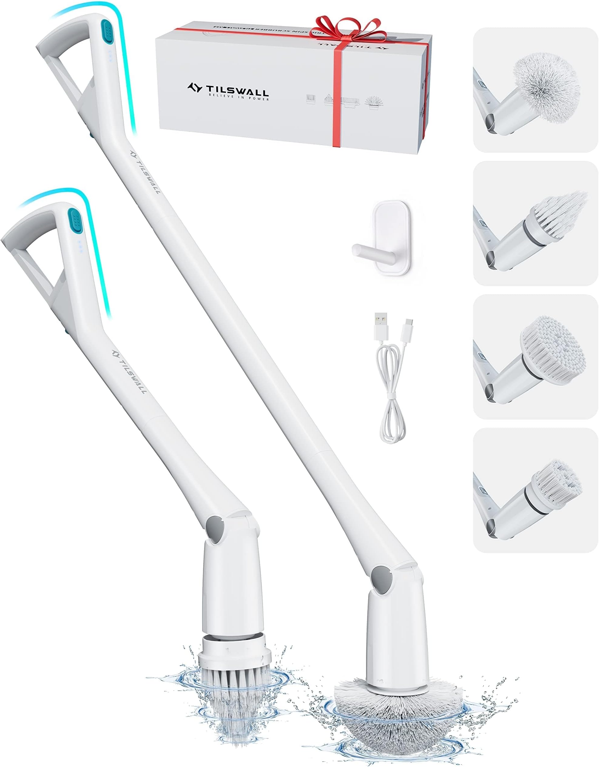 Leebein Electric Spin Scrubber,Cordless Cleaning Brush With Extendable Handle And 8 Replaceable Brush Heads,Power Shower Scrubber For Bathroom,Kitchen,Tile,Floor,Blue