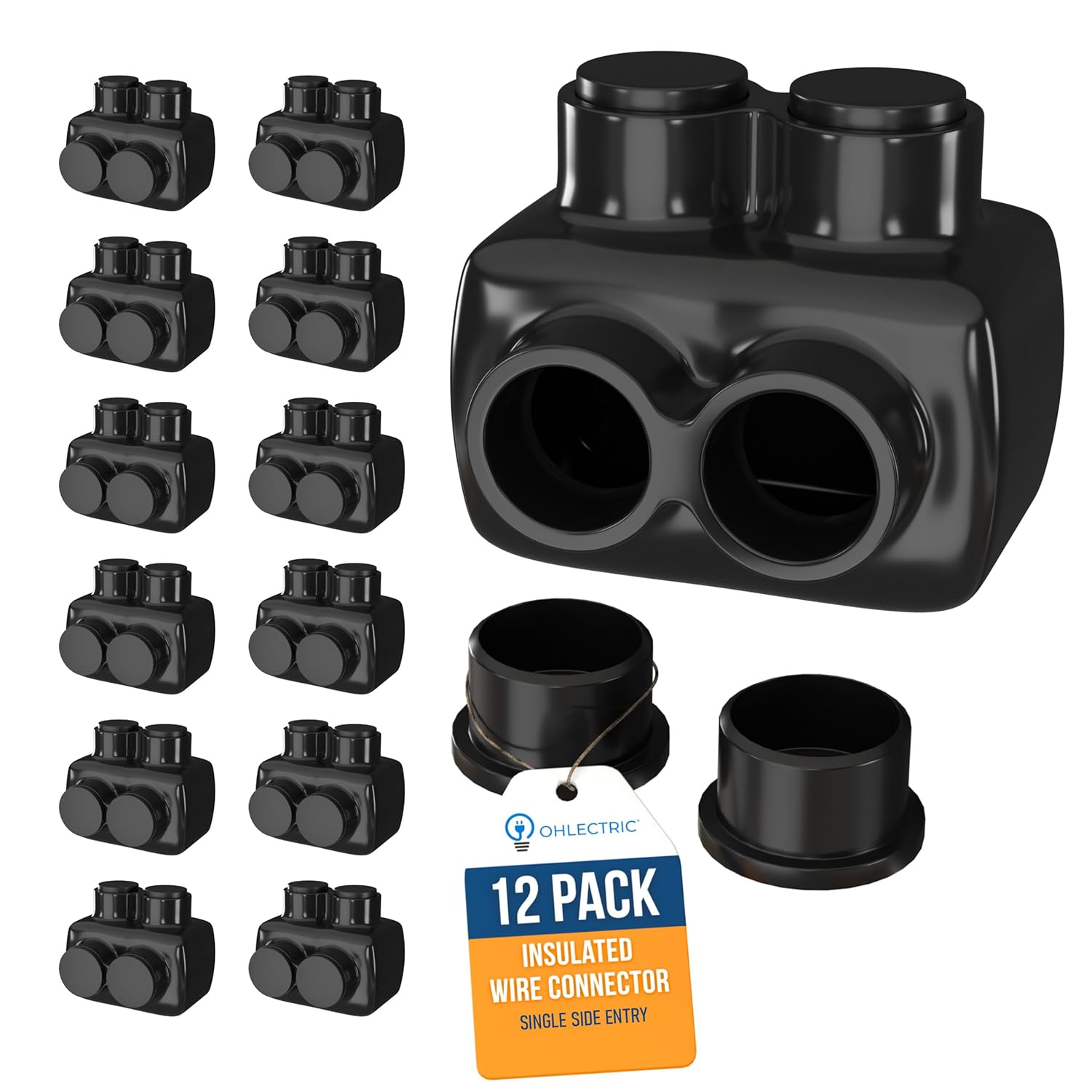 OHLECTRIC Heavy-Duty Insulated Wire Connectors (12-Pack) 2-Port Single Side Entry Electrical Lugs for 4-14 AWG Wire Range, 5/32 Hex Screw, Pre-Filled Oxide Inhibitor, Copper & Aluminum Wires UL Listed