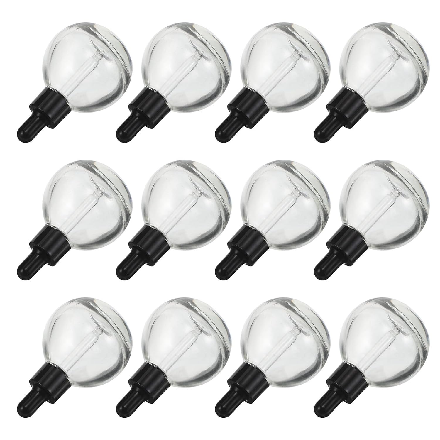STOBAZA 12Pcs Glass Dropper Bottles for Essential Oils with Black Plastic Ring and Glossy Black Rubber Bulb,