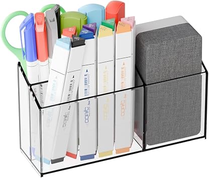 Yieach Clear Magnetic Dry Erase Marker Holder for Whiteboard,Non Slip Magnet Pencil Cup and Pen Holder for Fridge,Acrylic Dry Erase Board Marker Holder & Accessories for Refrigerator,Classroom,Locker