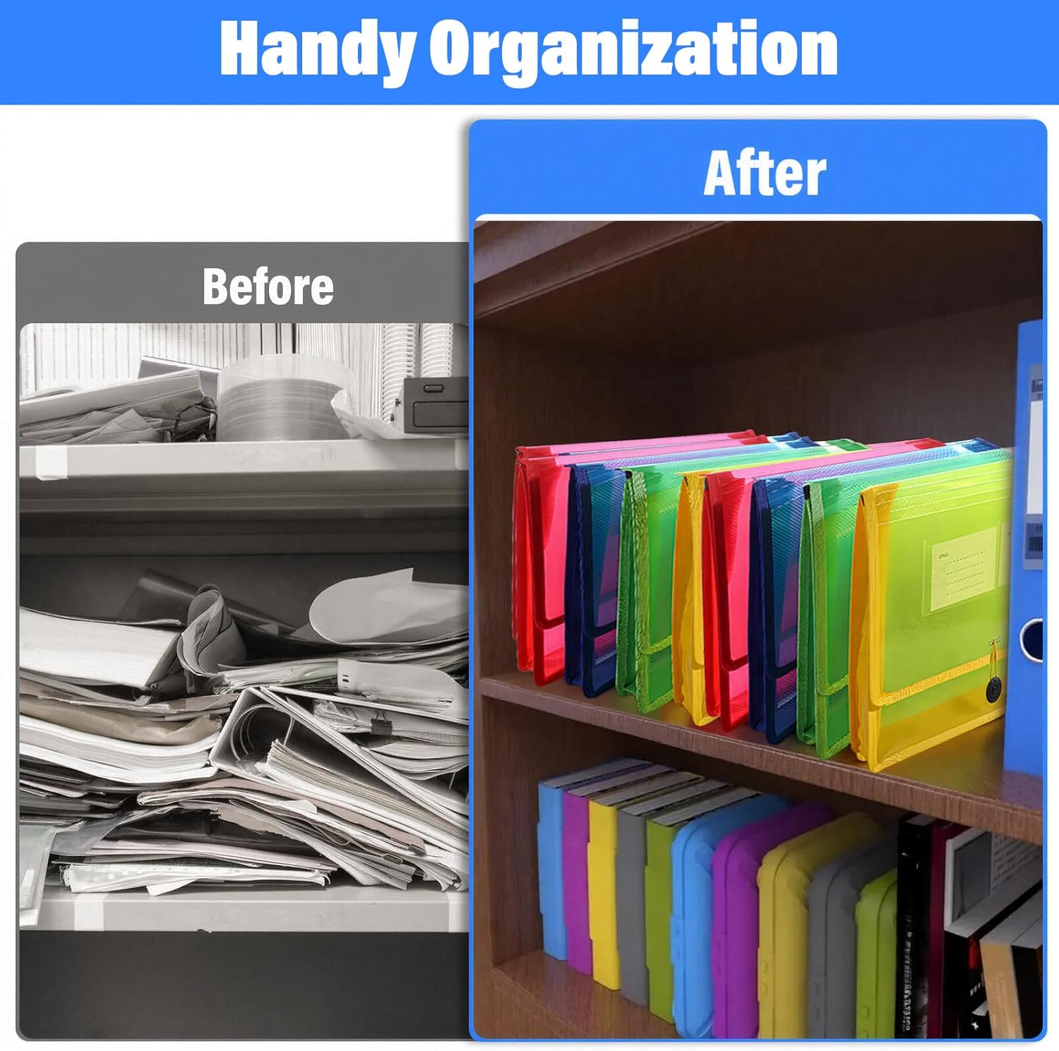 8 Pack Plastic Expanding File Wallet Document Organizer with Flap and Cord Closure, 3.1" Expansion, Clear Colored Poly A4 Expandable File Folder for Home School & Office Storage, Fit Letter/A4 Size