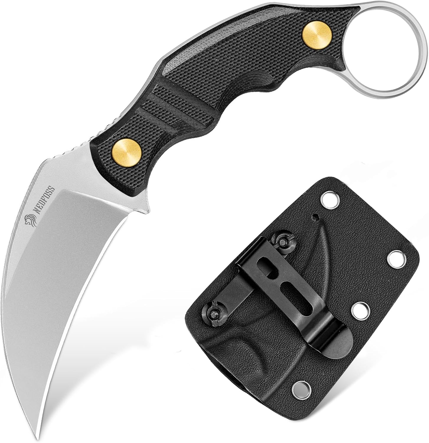 NedFoss VULTURE EDC Neck Knife with Kydex Sheath, 2.3″ 14C28N Metal Fastened Blade Claw Knife with G10 Deal with and Adjustable Belt Clip, Utility Belt Knives Necklace for Males Girls