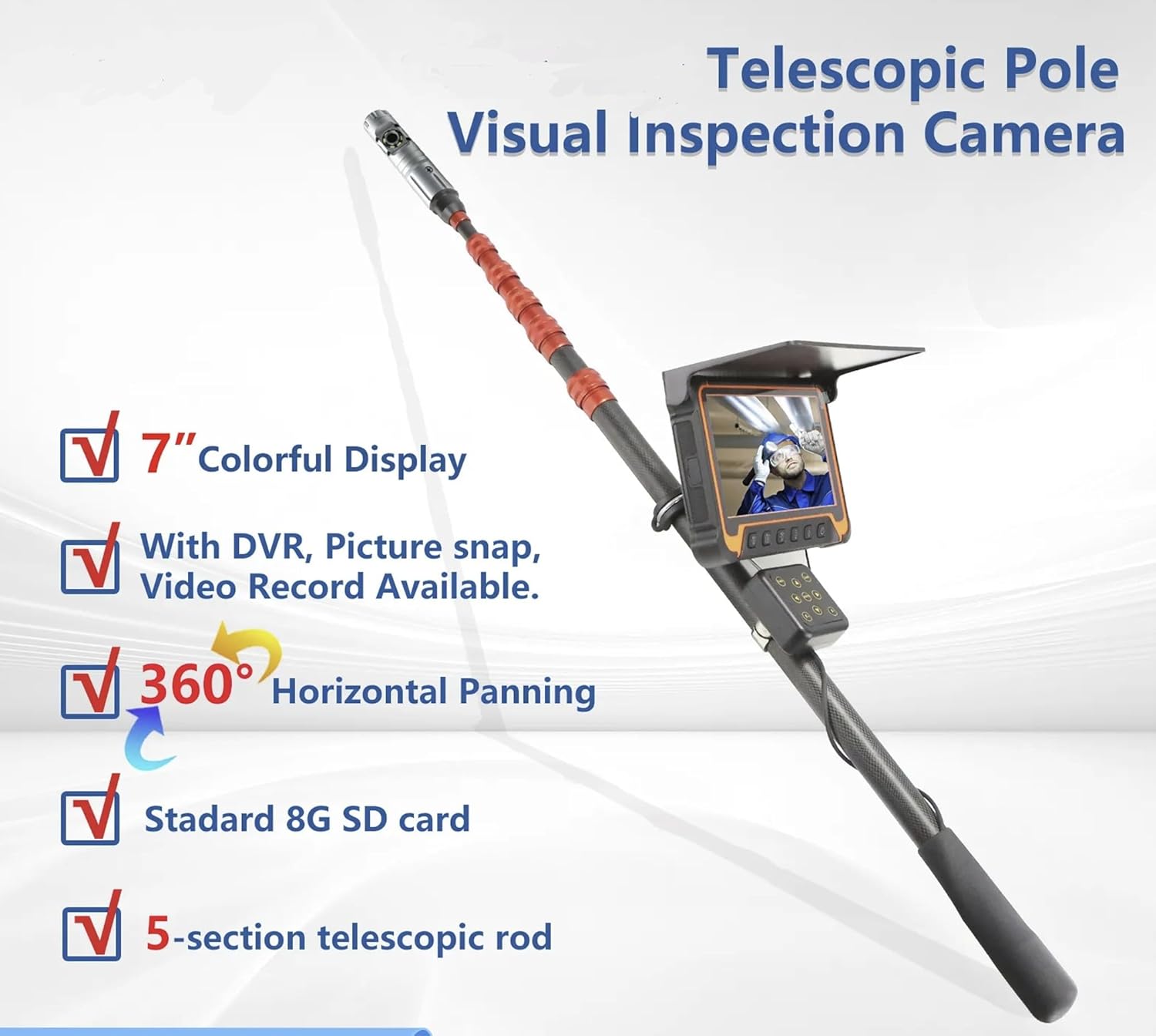 Vividia TVS-407-23RD Telescopic Pole Camera with 23mm Diameter Rotational Dual-Camera Head