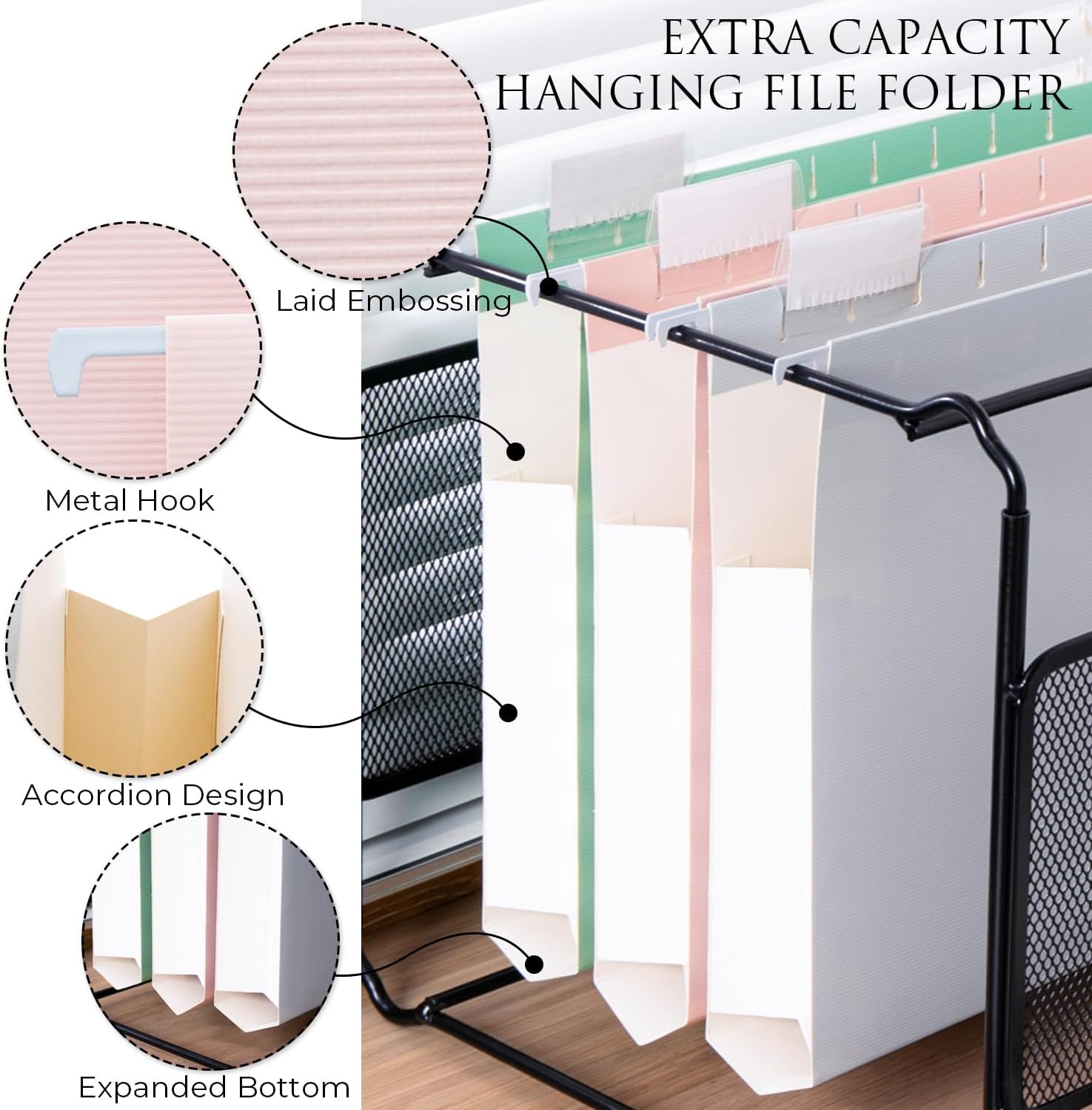 Y YOMA Legal Size - 6 Pack Extra Capacity Hanging File Folders Accordion Decorative Reinforced File Folder Cute Colored Expandable Folder for Office Home with 1/5-Cut Adjustable Tabs, Pastel Color image 3