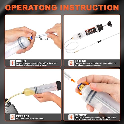 Miniatura 7 de Bomba extractora de líquidos automotriz de 200 CC, jeringa de cambio de aceite con manguera suave adicional de 32 pulgadas y dos tubos de 9