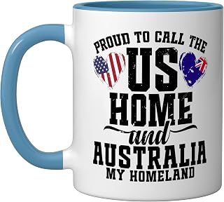 Australian Outfit for Men & Women Uniform US Flag Australia Ceramic Mug, Blue/White