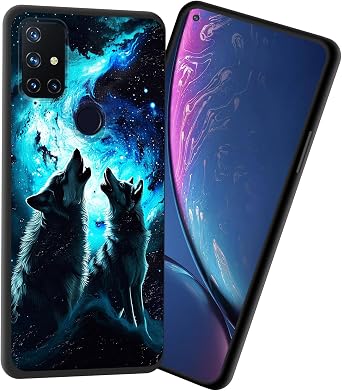 for OnePlus Nord N100 Case,Premium Soft Silicone Slim Rubber Full Body Drop Protection Shockproof Cover Phone Case for OnePlus Nord N100,Black Wolf Blue Starry