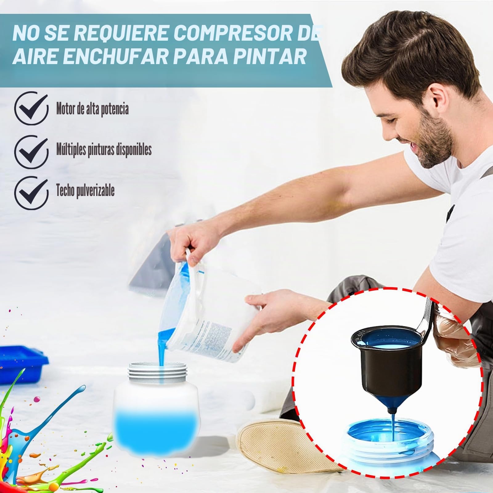 Sistema de pulverización de pintura, batería con 2 baterías de 3000 mAh y cargador, recipiente de PVC de 1000 ml, 3 boquillas y 3 patrones de pulverización, pulverización de cobre puro, pistola de