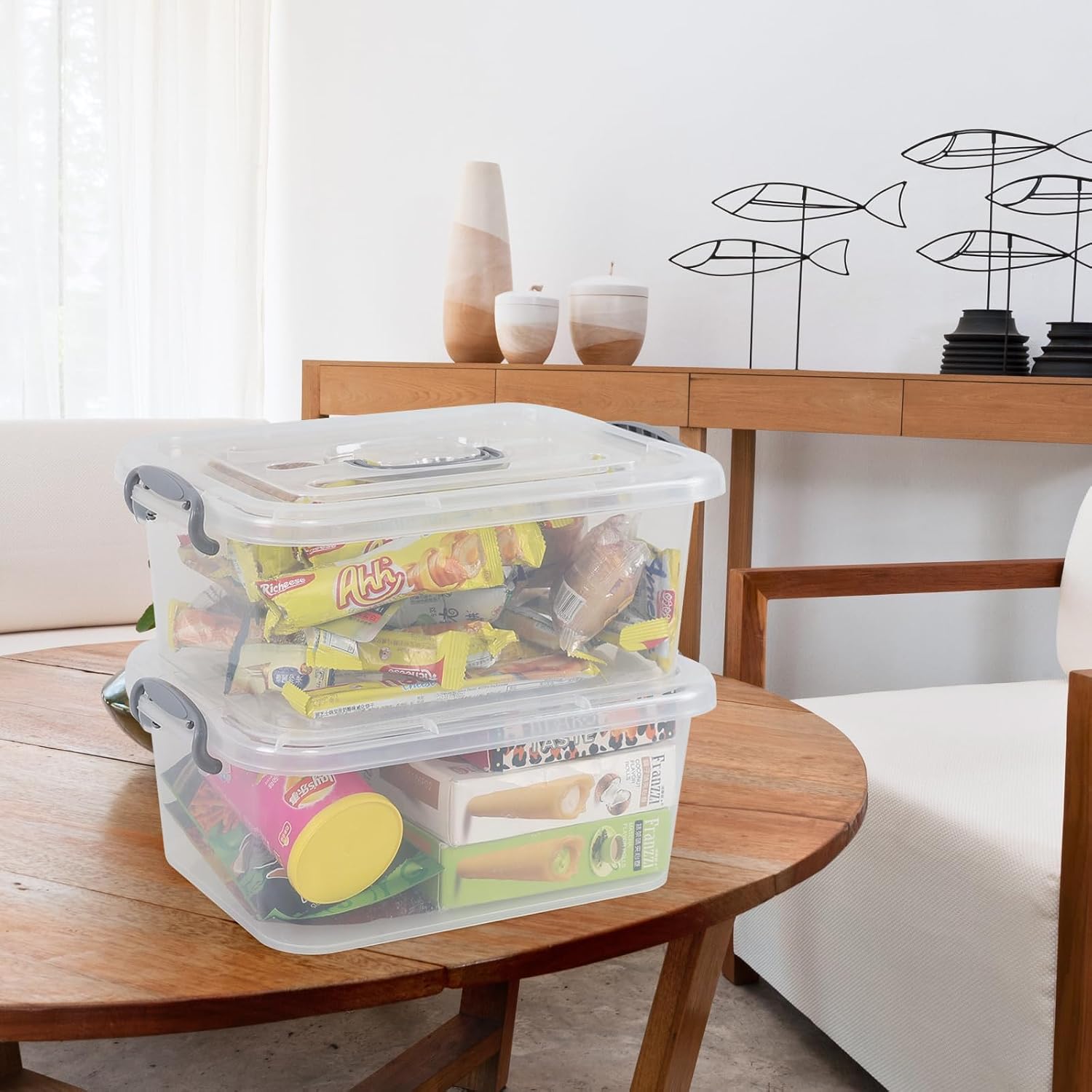 2-Pack 8 Quart Clear Plastic Storage Boxes with Latching Lid | Stackable Storage Organizing Boxes with Handle
